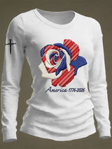 Women's Casual Heart Disease Awareness Print Long-Sleeve T-Shirt
