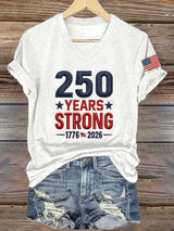 V-Neck Retro 250 Years Strong Print T-Shirt