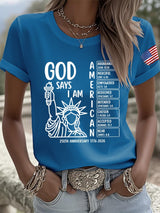 Retro God Says I Am American 250th Anniversary Print T-Shirt