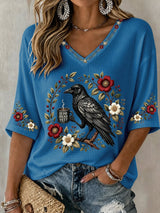 V-Neck Retro Is He Dead Yet Print T-Shirt