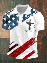 Knitted short-sleeved faith  in God We Trust  Independence Day flag button head faith POLO shirt