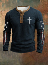 Men's casual retro national flag-themed Henley shirt