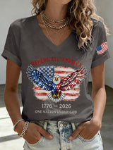 V-Neck Retro Rededicate 250 One Nation Under God Print T-shirt