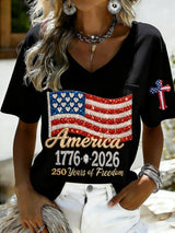 Women's 250th Anniversary Print V-Neck Top