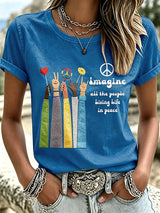 Women's Imagine all the people Living Life in peace Print T-Shirt