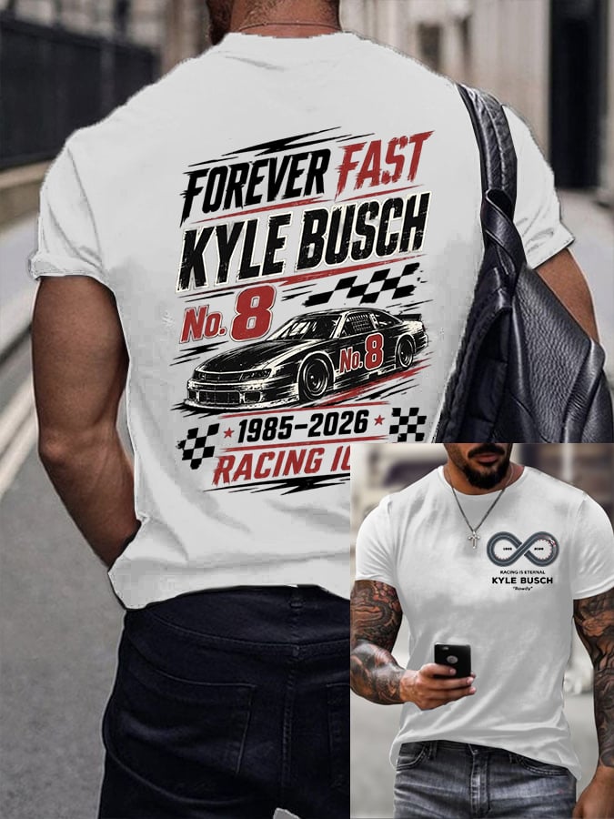 Men's Racing Is Eternal Print Round Neck T-shirt
