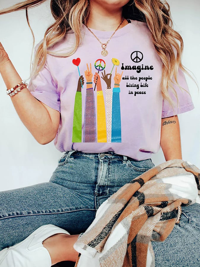Women's Casual "Imagine All the People Living Life in Peace" T-Shirt