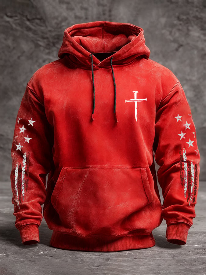 Men's casual retro national flag-themed hooded sweatshirt