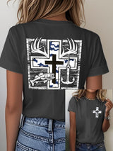 Women's Retro Faith Fishing Hunting Print T-Shirt