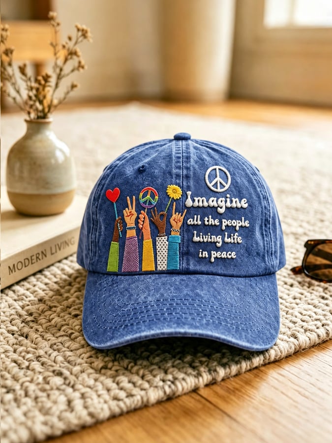 Unisex Imagine All The People Living Life In Peace Print Baseball Cap