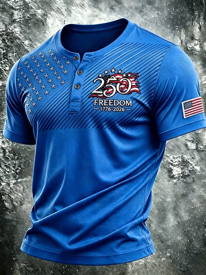 Men's Vintage Independence Day Patriot Henley T-Shirt