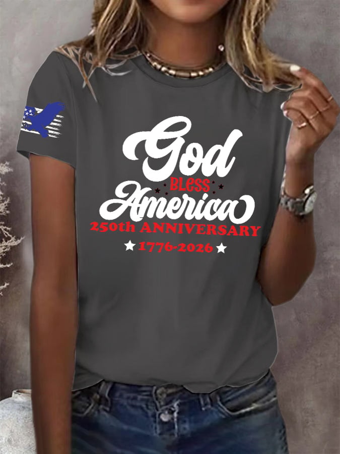 Retro God Bless America 250th Anniversary Print T-Shirt