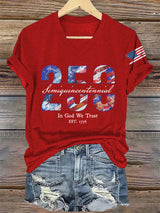 V-Neck Retro Semiquincentennial 250 In God We Trust Print T-Shirt