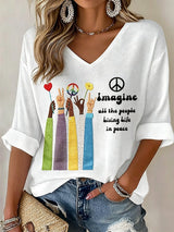 Women's Imagine all the people Living Life in peace Print T-Shirt
