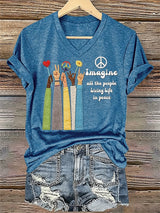 Women's Imagine all the people Living Life in peace Print T-Shirt