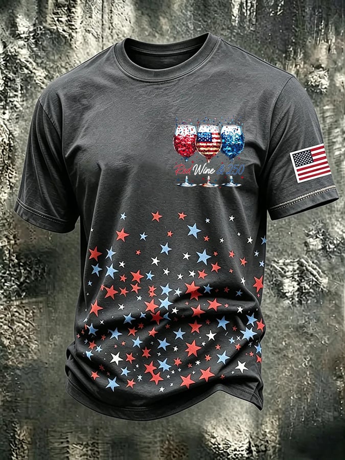 Men's Red Wine & 250 Years Of Freedom Printed Casual T-shirt