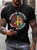 Men's Unpaid Peaceful Protester "Imagine All the People Living Life in Peace" Print Short-Sleeve T-Shirt