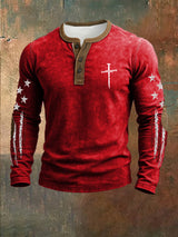 Men's casual retro national flag-themed Henley shirt