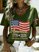 Women's 250th Anniversary Print V-Neck Top