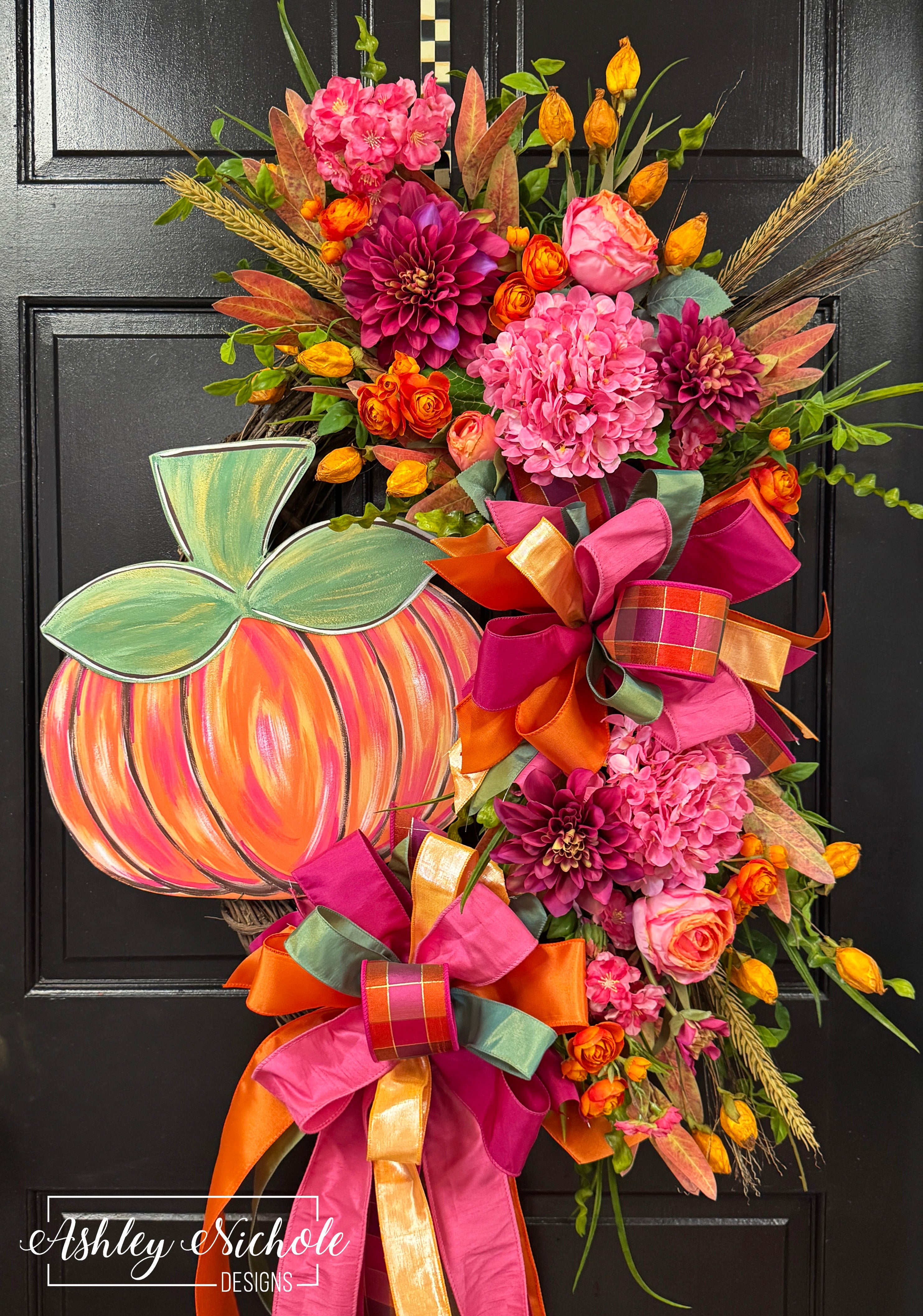 Abstract Pink & Orange Pumpkin Wreath