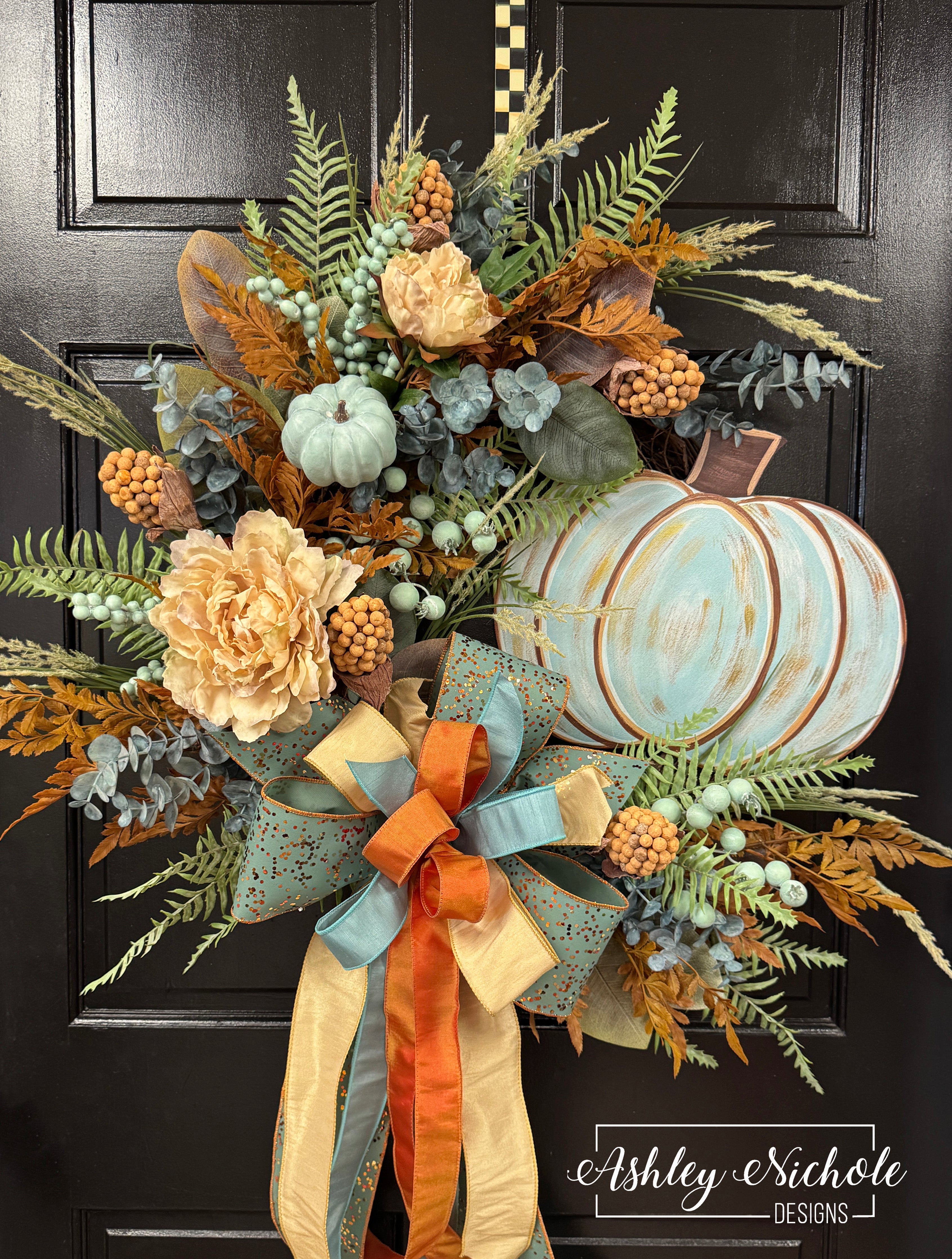 Autumn Sky Pumpkin Round Wreath