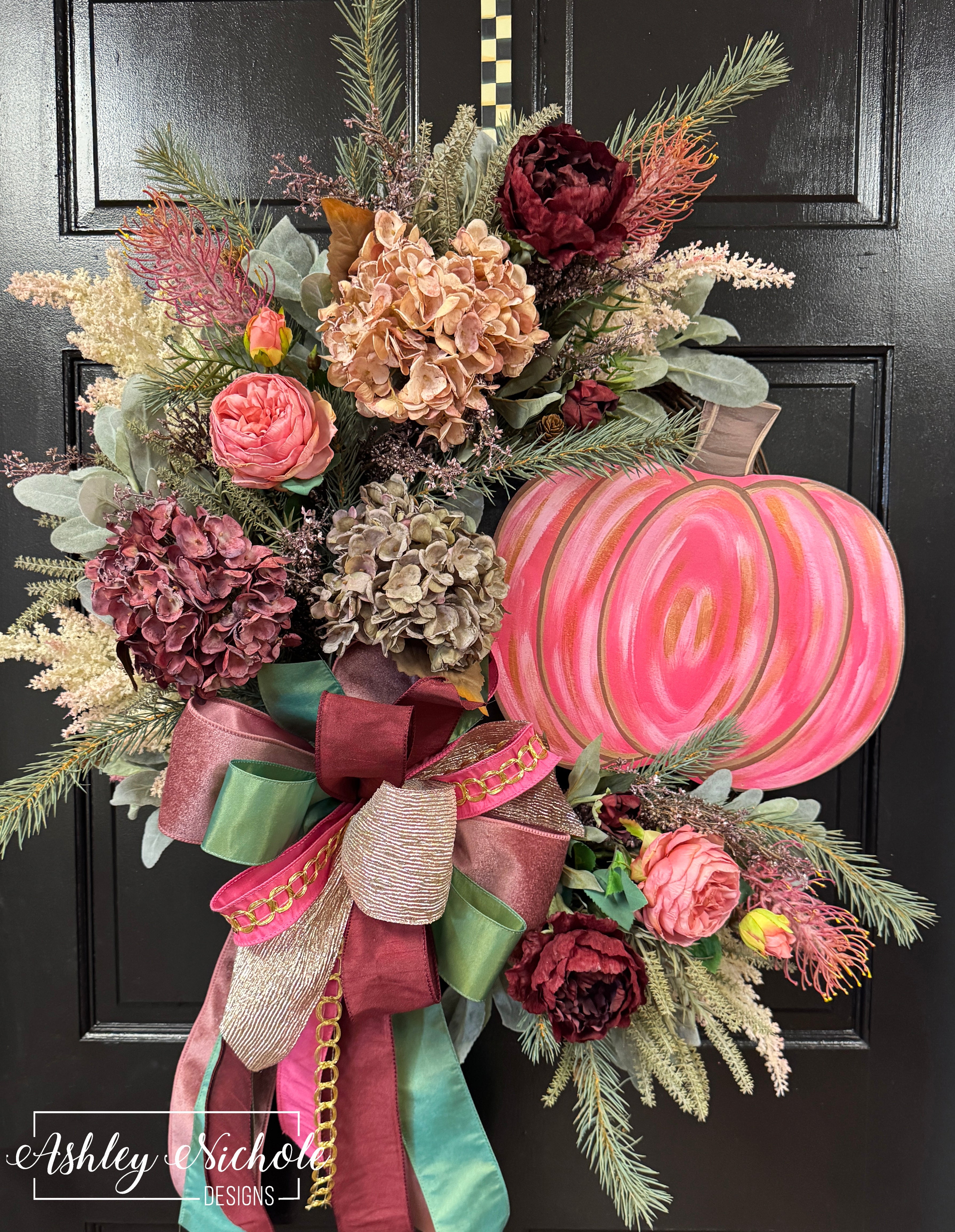 Blush & Burgundy Fall Pumpkin Wreath