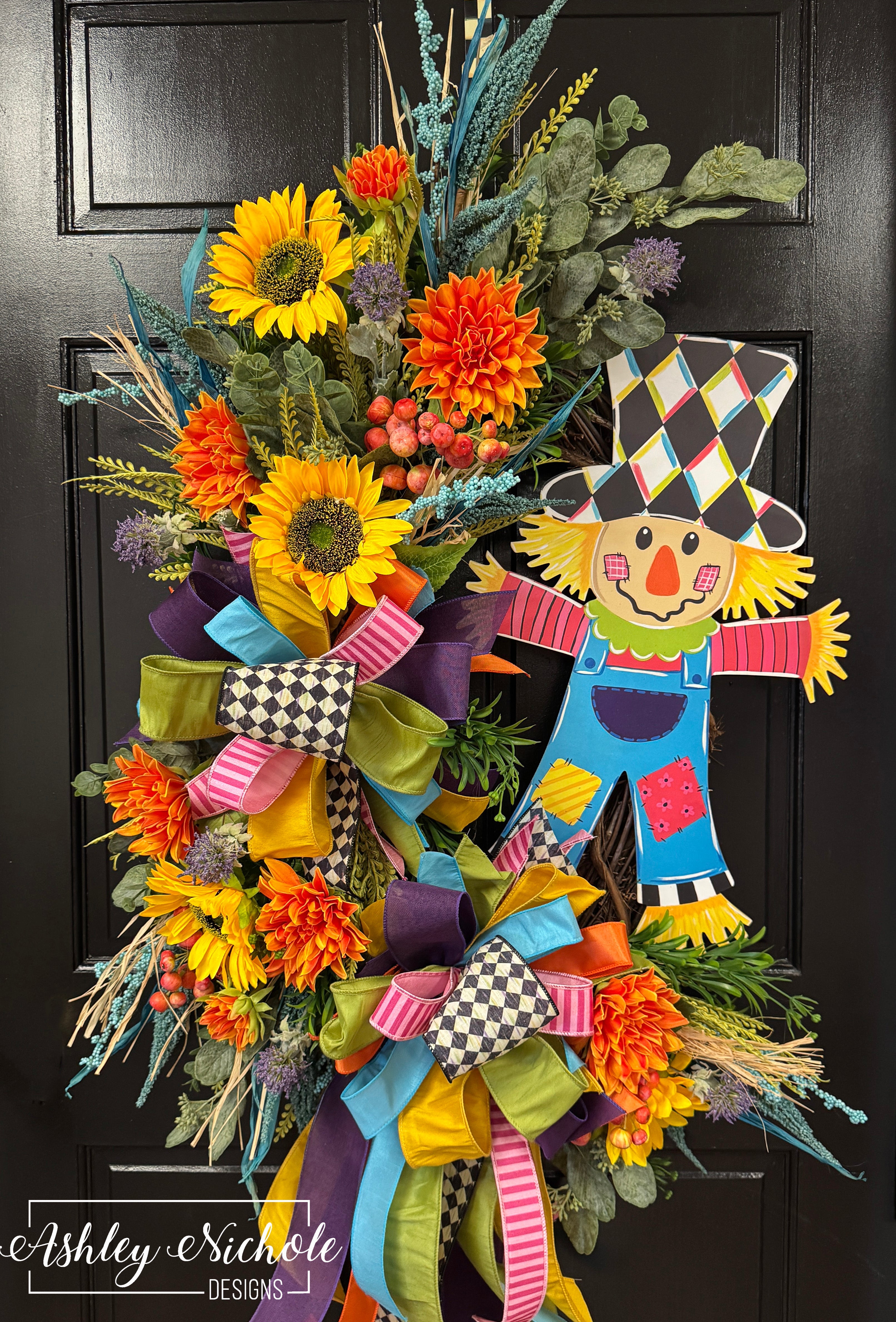 Bright Patchwork Scarecrow Wreath