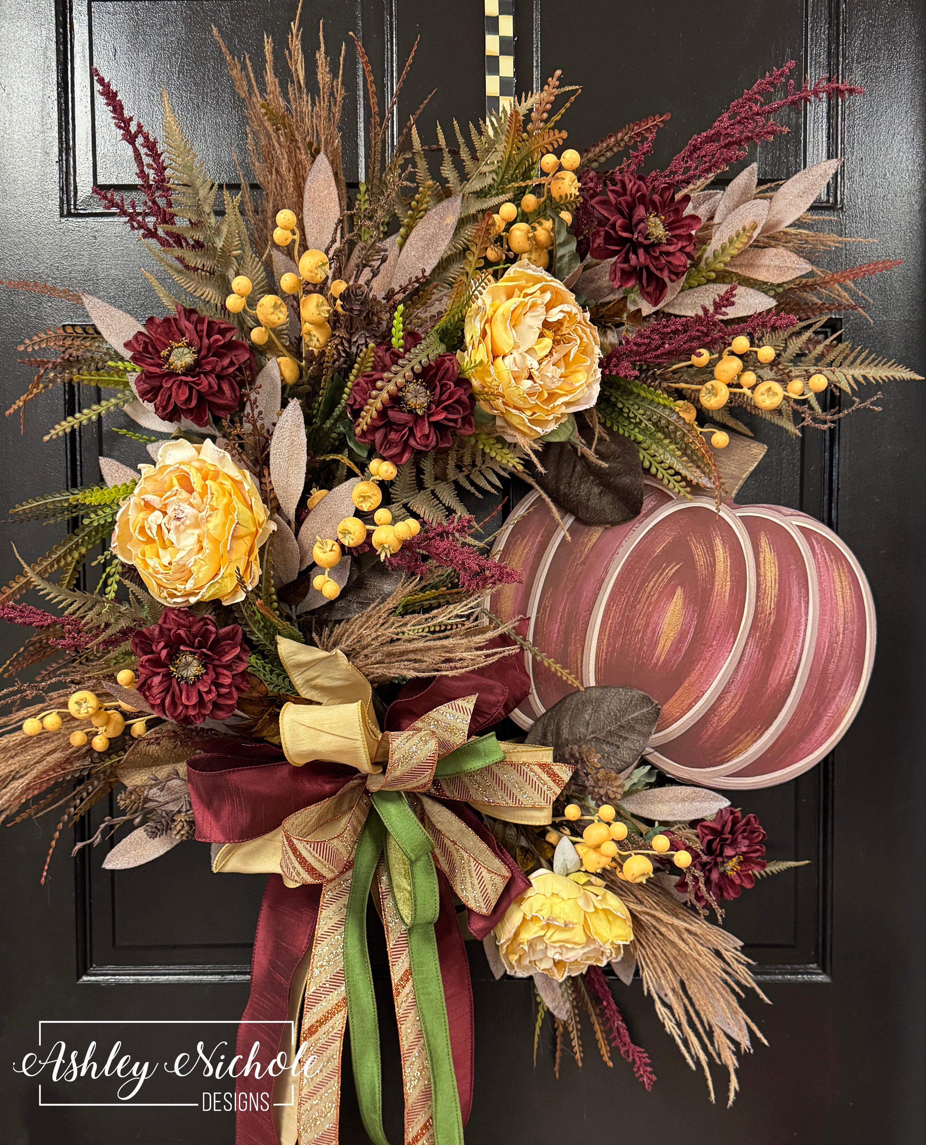 Burgundy Pumpkin & Peony Wreath