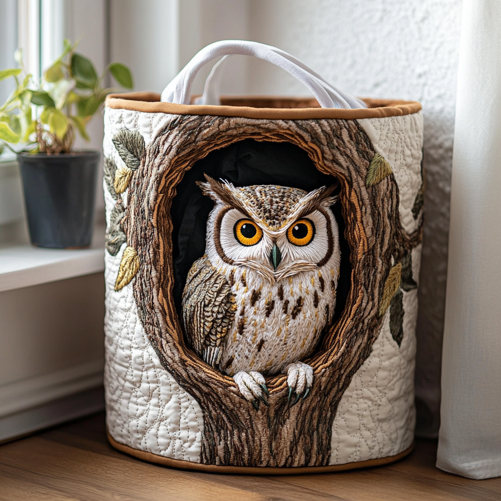 Cozy Owl Quilted Laundry Basket NCU0DDK894