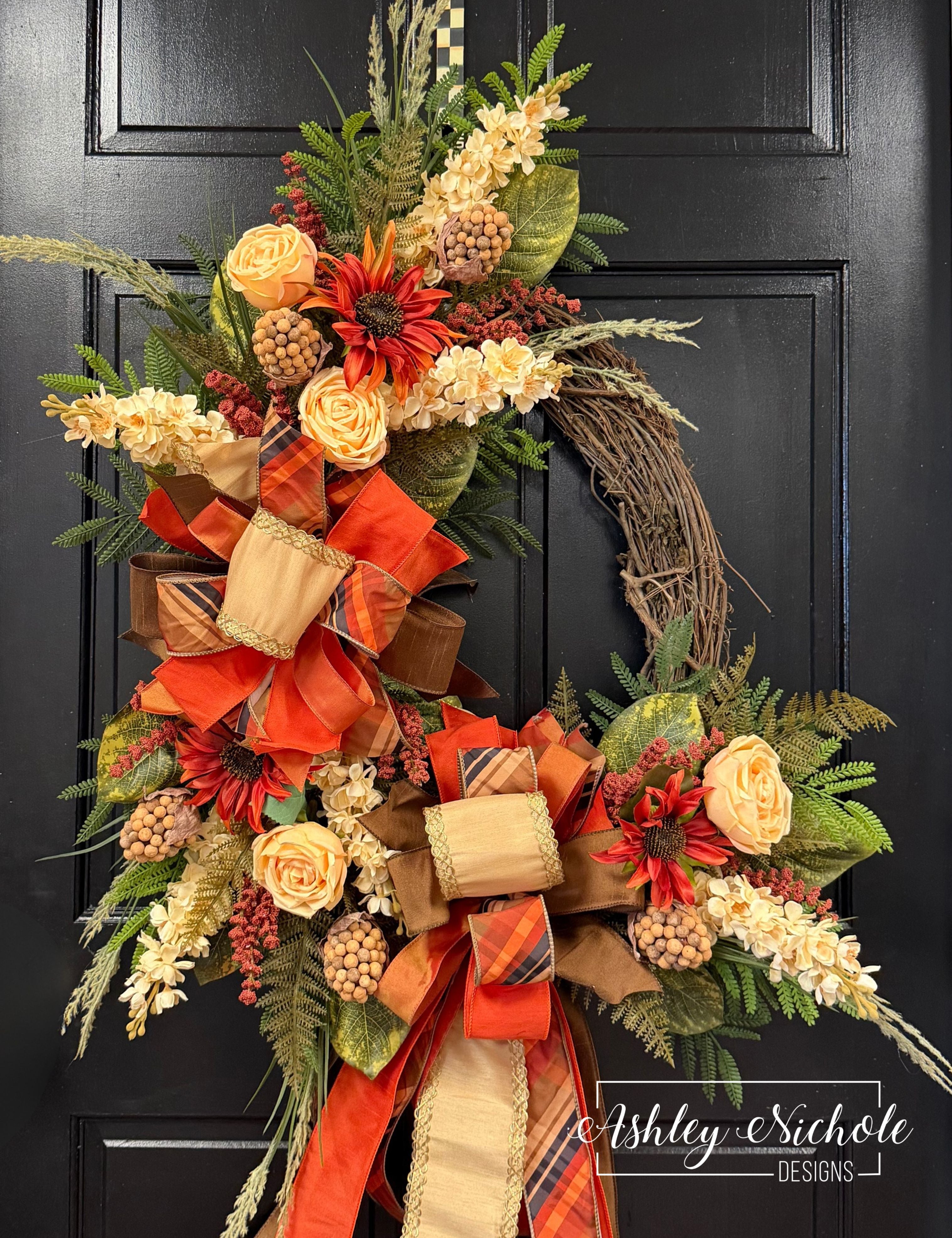 Cream Rose & Sunflower Autumn Wreath