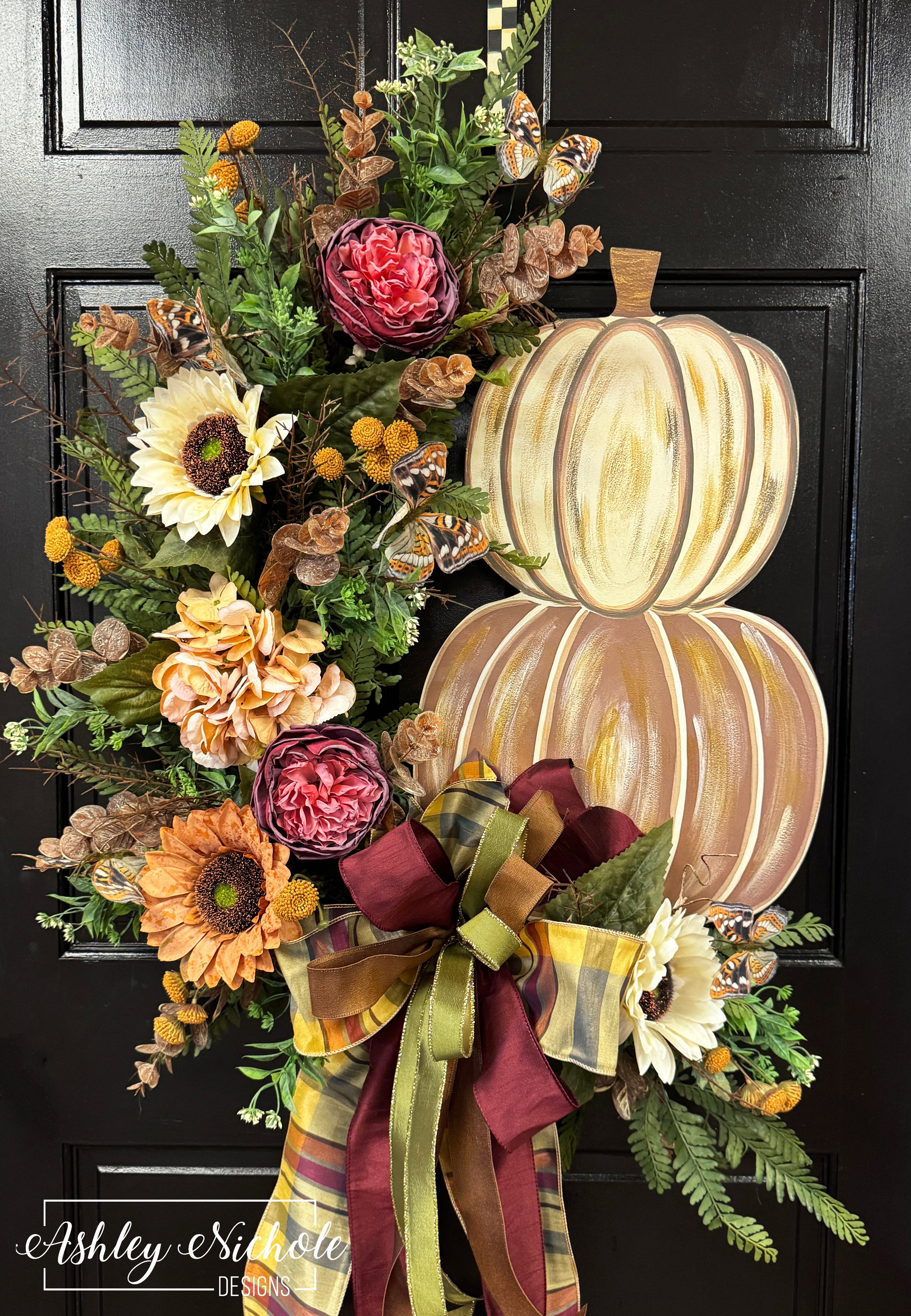 Exquisite Fall Florals & Pumpkin Stack Wreath