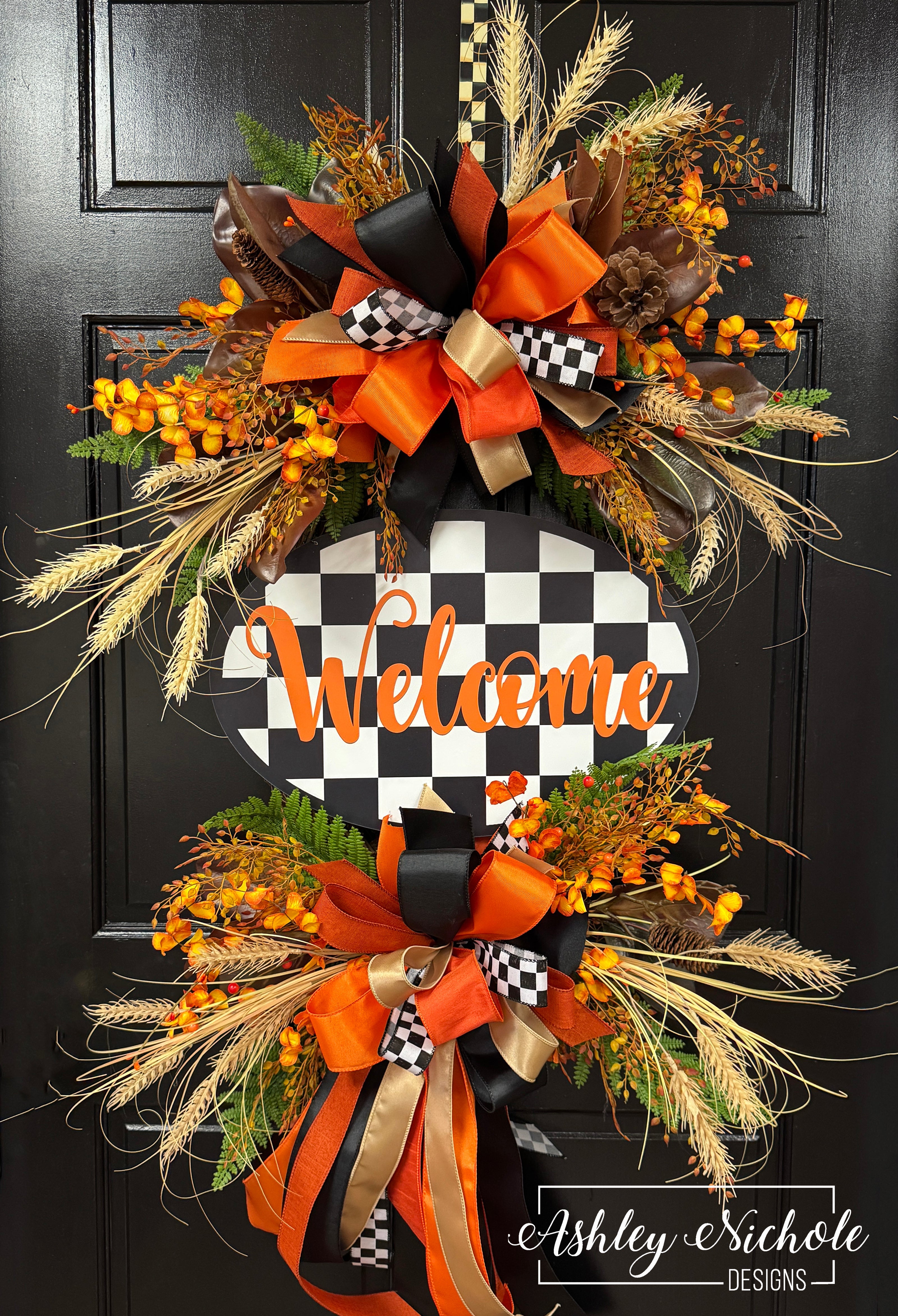 Fall Welcome Plaque Oval Wreath - Orange