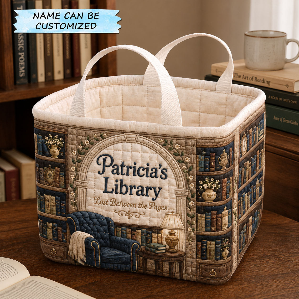 Lost Between Pages Library Quilted Storage Basket QTCUZ GFTOHNL2179