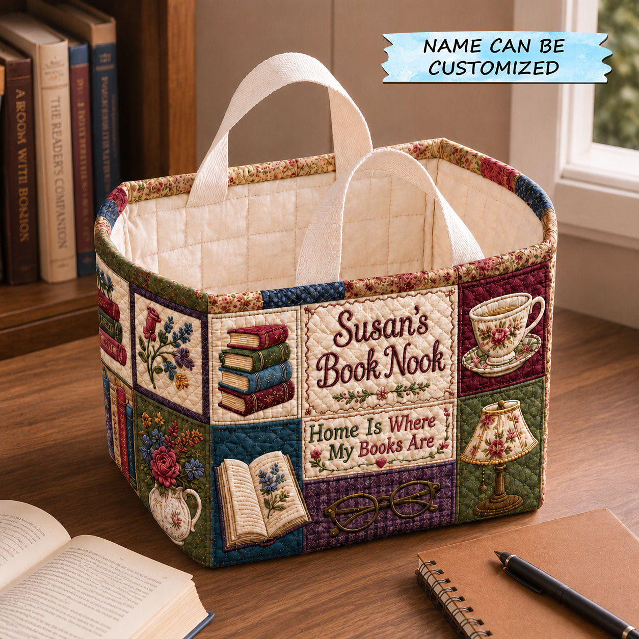 Home Is Where My Books Are Quilted Storage Basket QTCUZ GFTOHNL2180