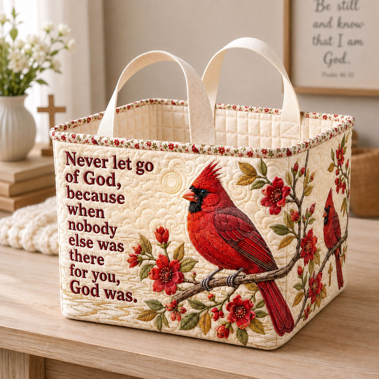 Be Still And Know Cardinal Christian Faith Quilted Storage Basket GFTOHNL2535