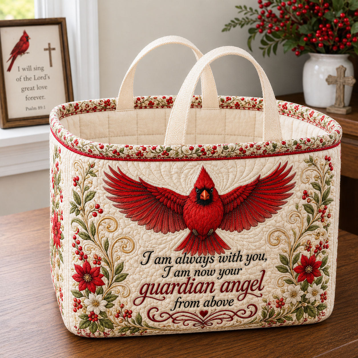 Guardian Angel Cardinal Quilted Storage Basket GFTOHNL2592
