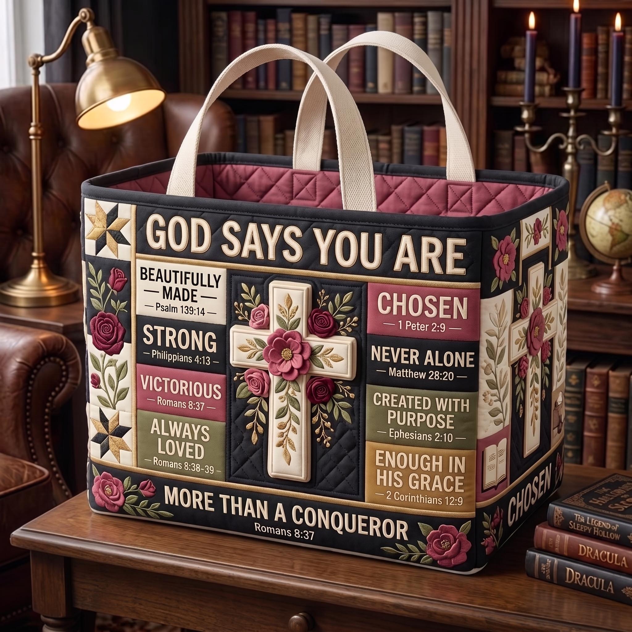God Says You Are Quilted Storage Basket GFTOMA13381