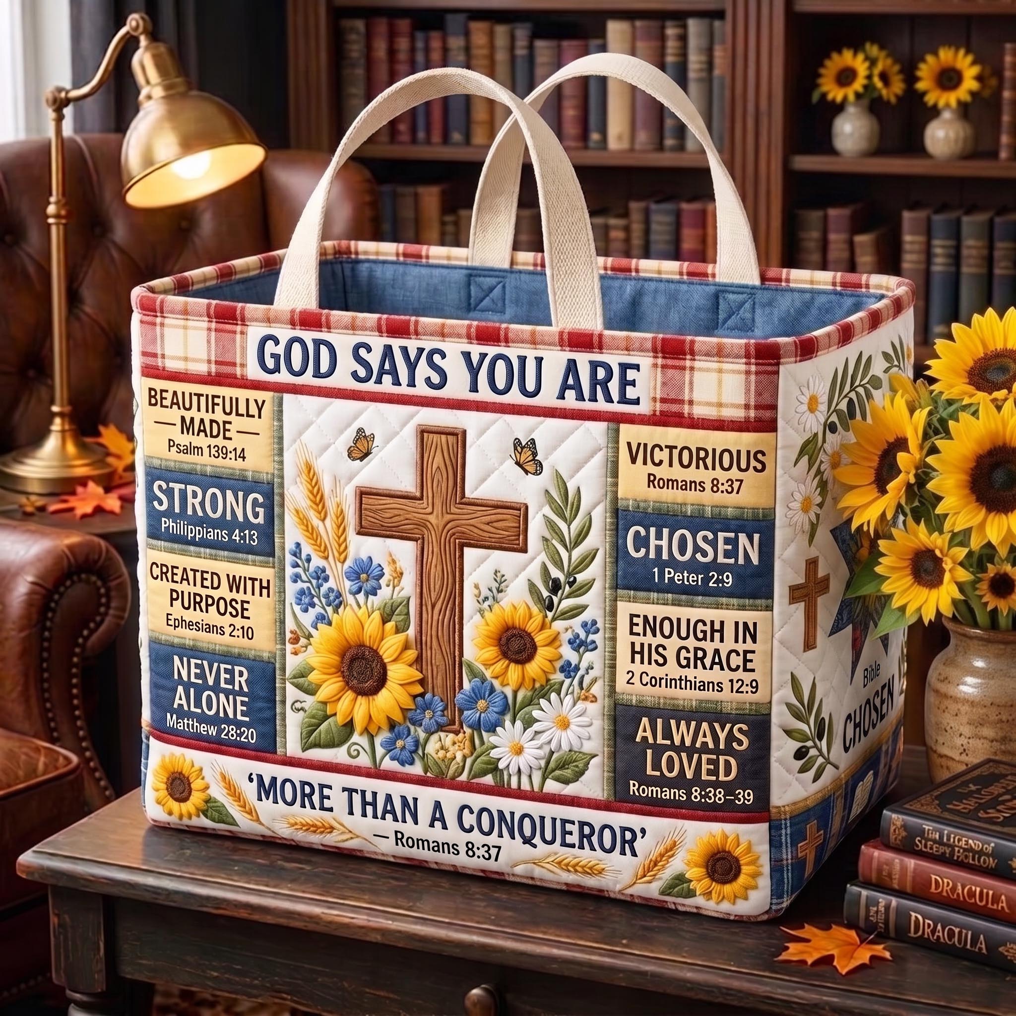 Faith Cross Quilted Storage Basket GFTOMA13384
