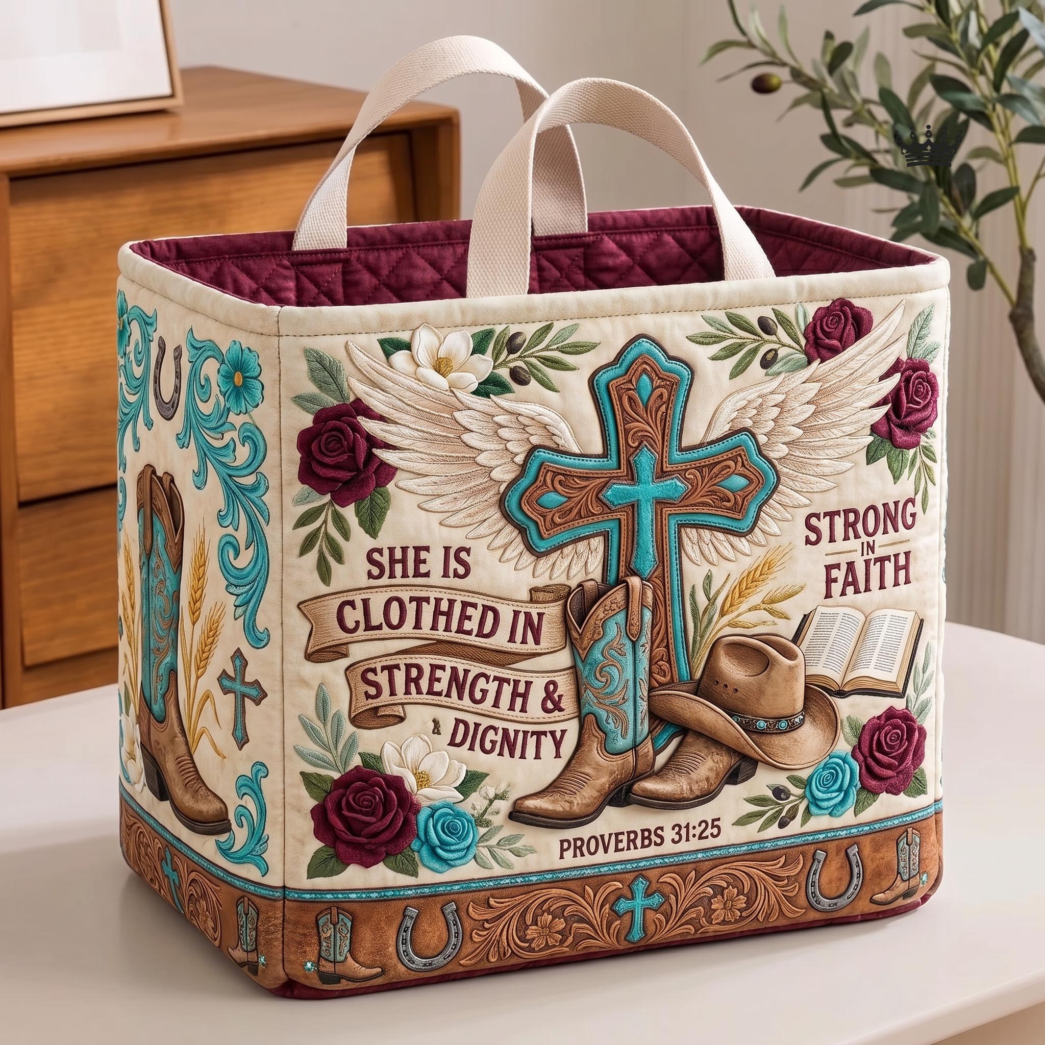 Strength And Dignity Quilted Storage Basket GFTOMA13442