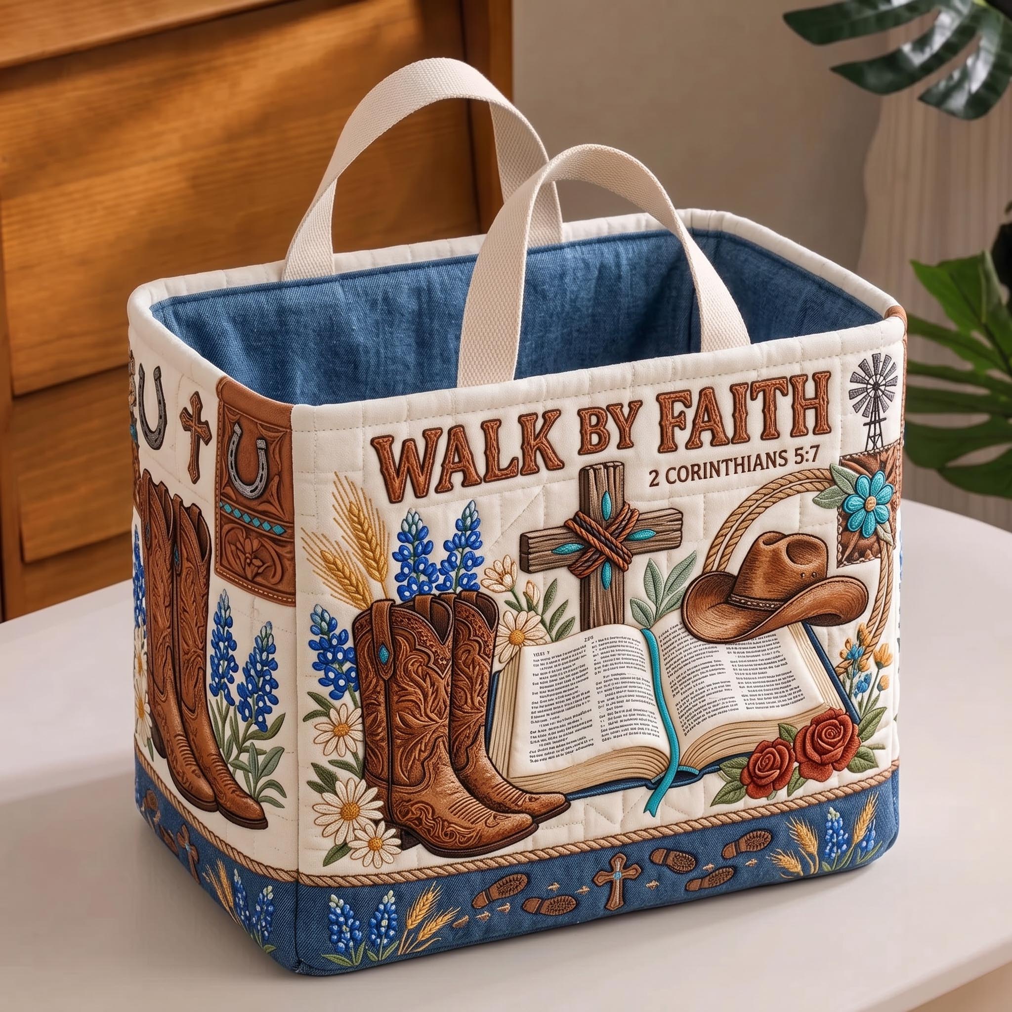 Walk By Faith Quilted Storage Basket GFTOMA13444