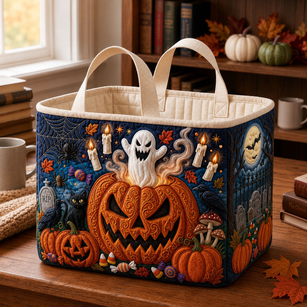 Pumpkin Ghost Quilted Storage Basket GFTOPND1731