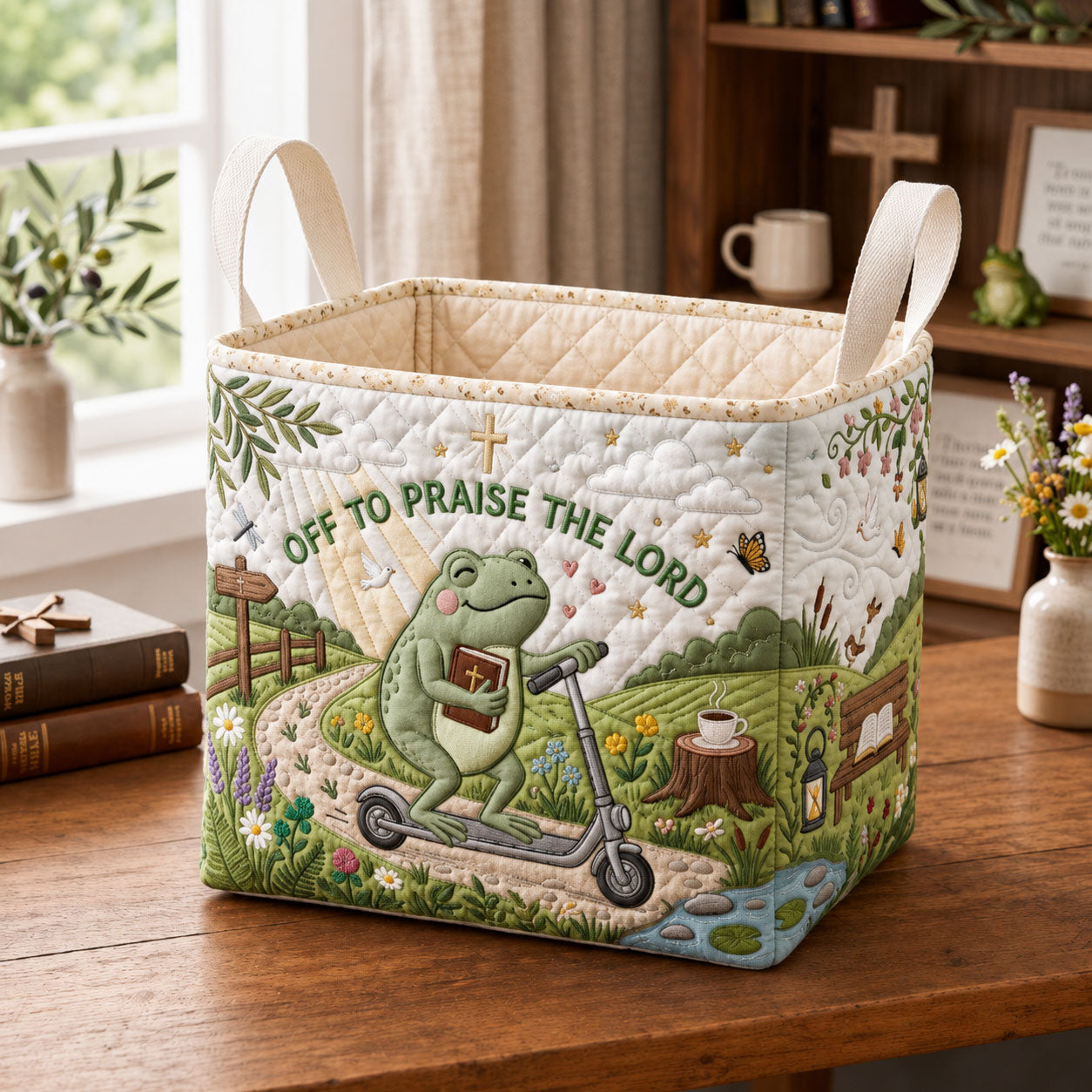 Off To Praise The Lord Quilted Storage Basket GFTOPND1753
