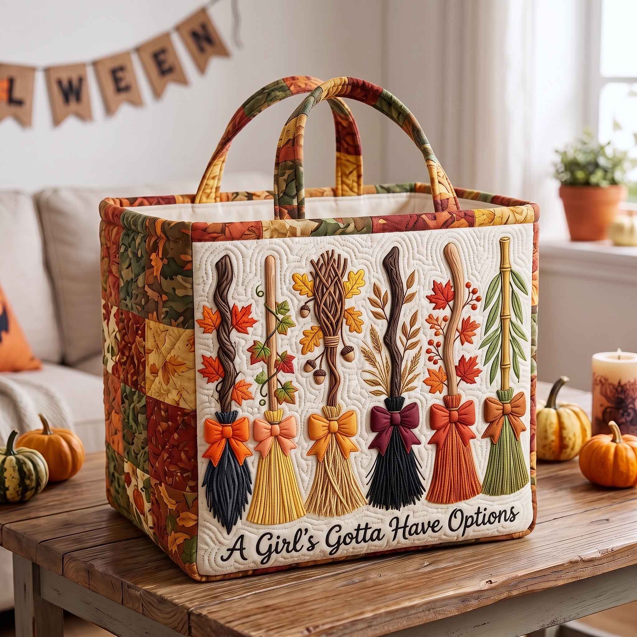 Autumn Broom Magic Quilted Storage Basket GFTOTP20610