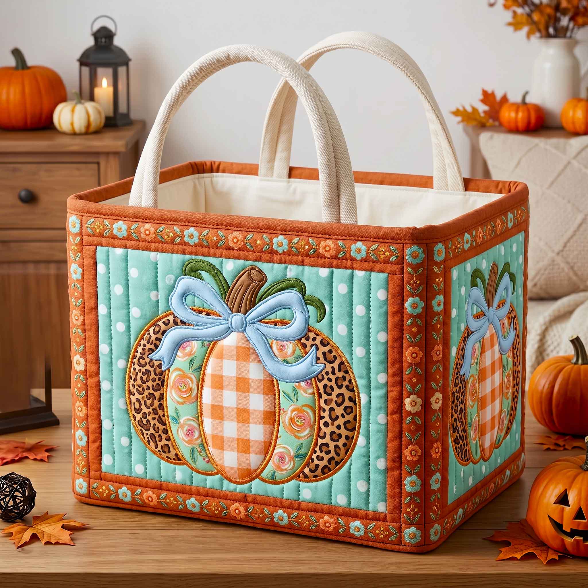 Pumpkin Bliss Quilted Storage Basket GFTOTP20639