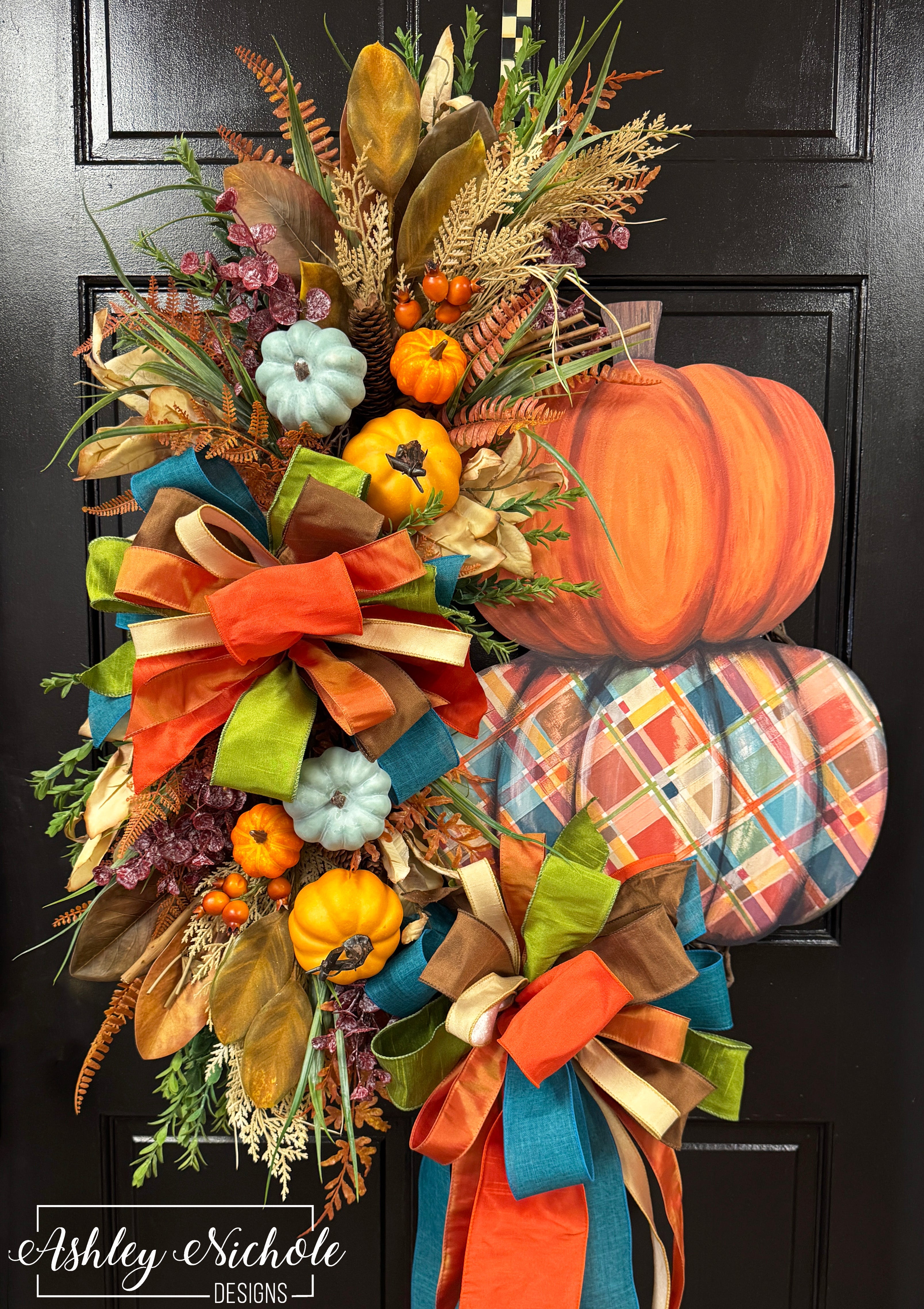 Harvest Plaid Pumpkin Stack Wreath (OVERSIZED)