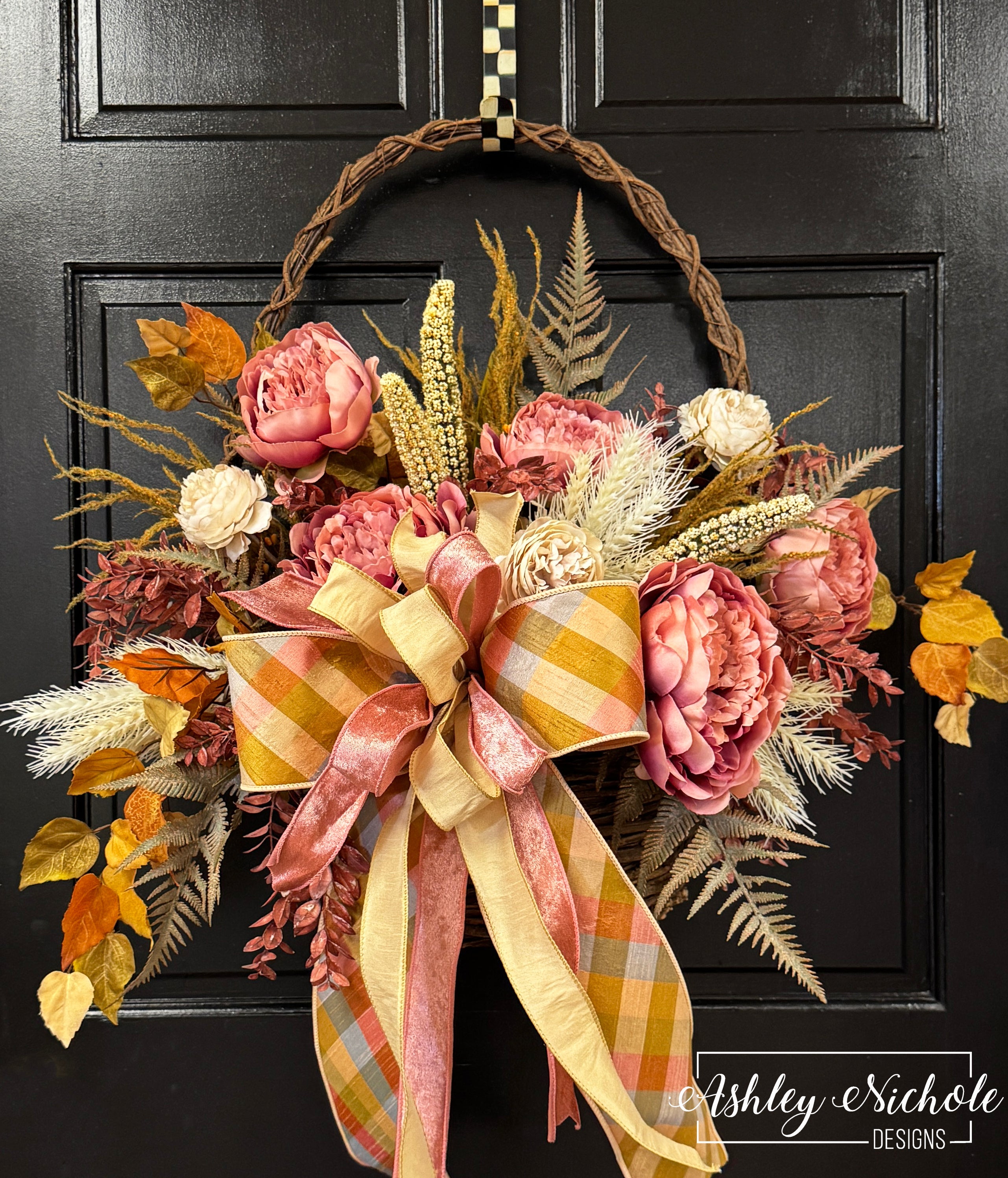Boho Pink Peony Fall Basket