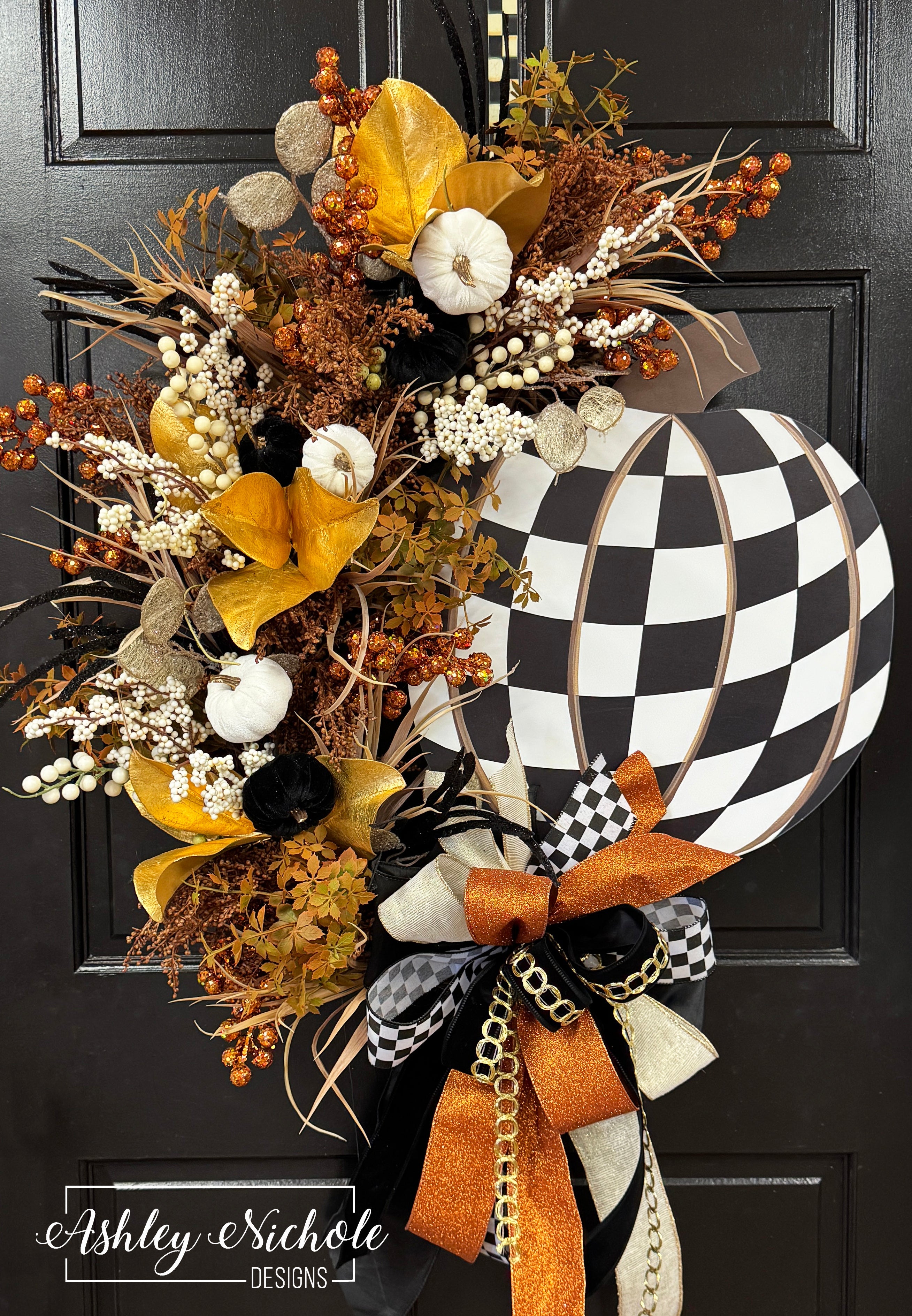 Glamorous Nights Checkered Pumpkin Wreath