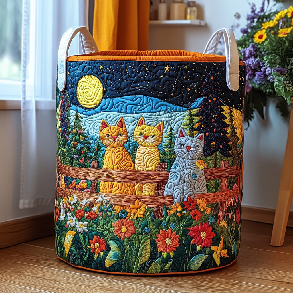 Lazy Cat Quilted Laundry Basket NCU0DDK607