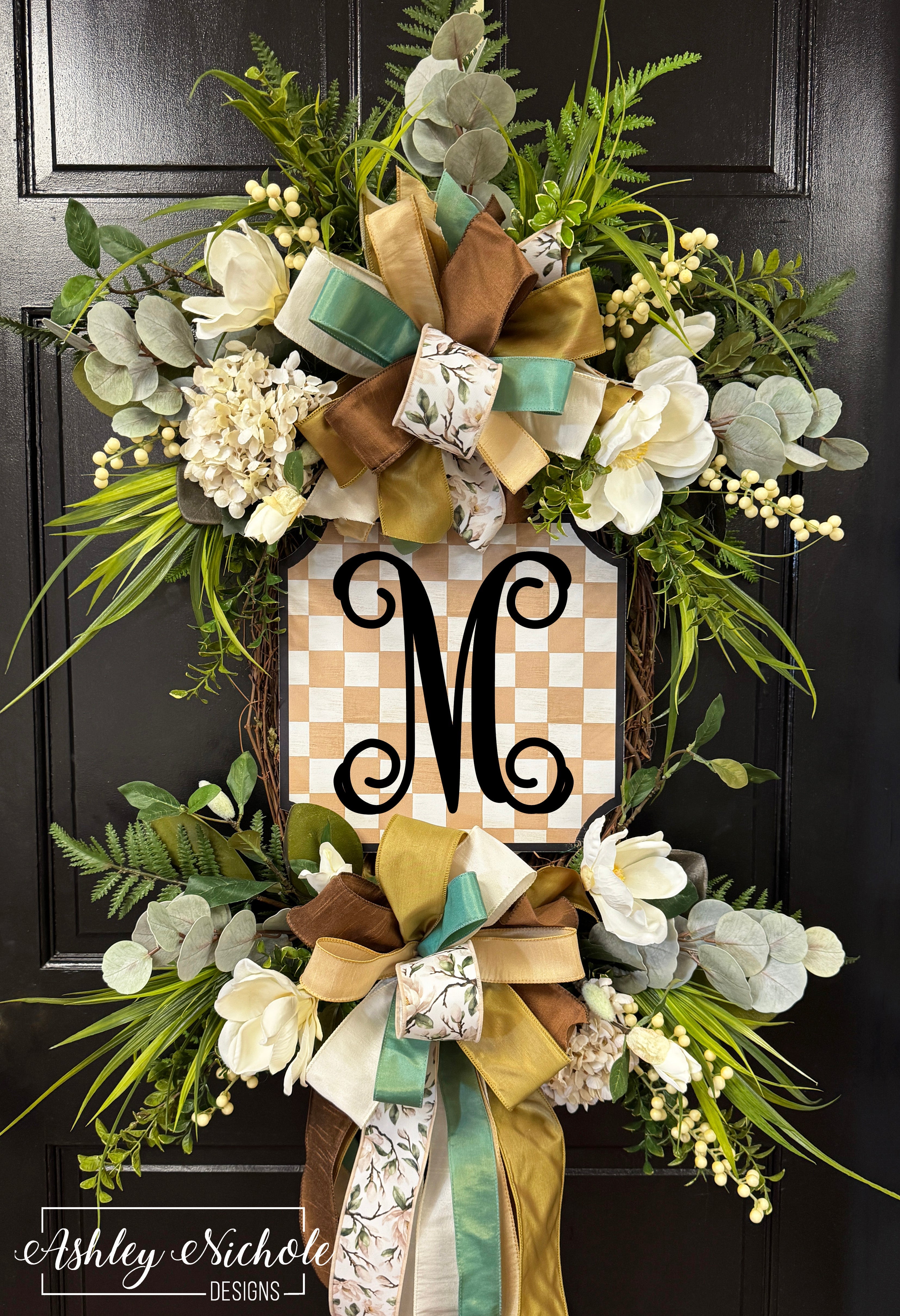 Magnolia Garden Initial Plaque Wreath