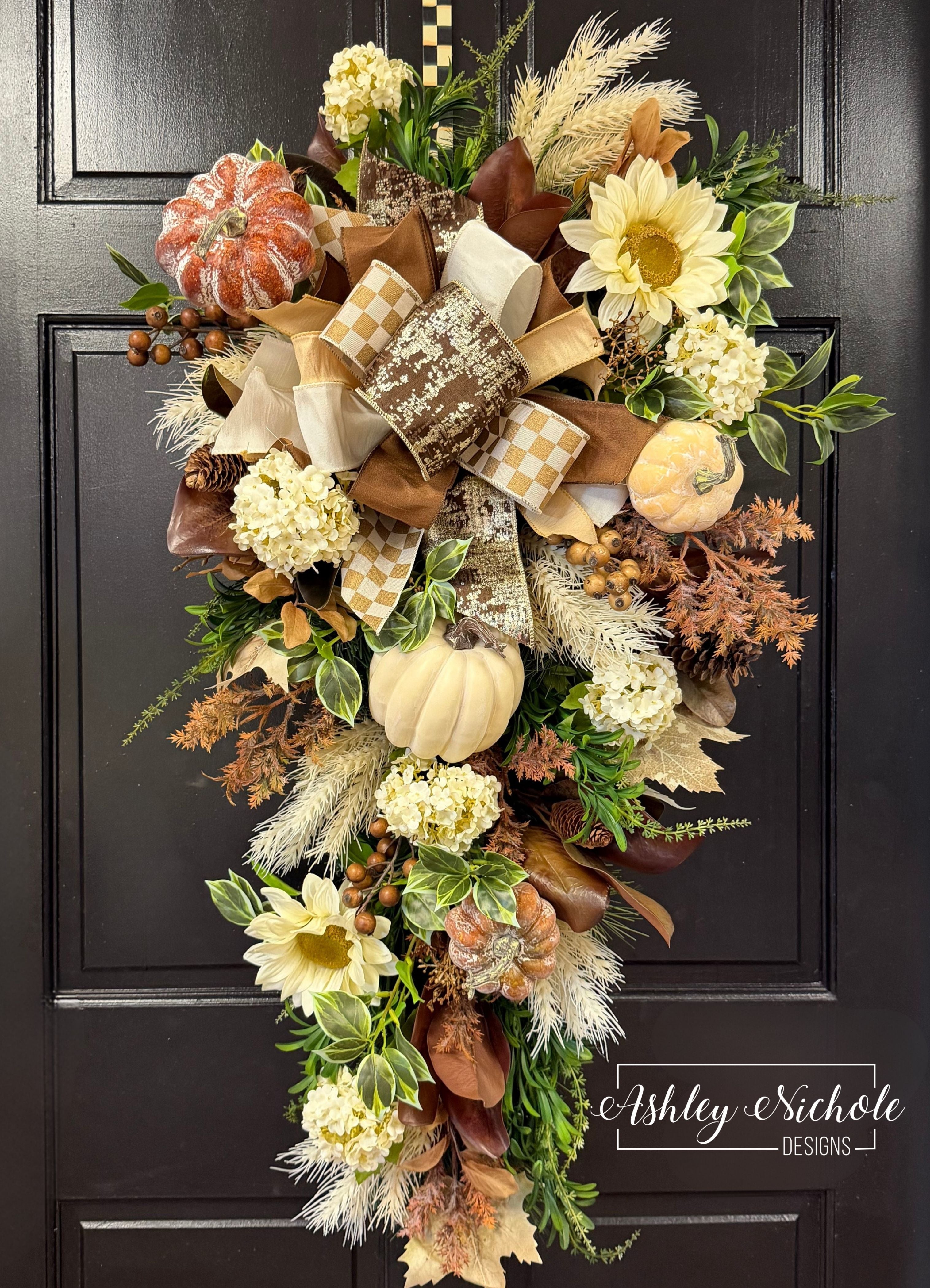 Neutral Mocha & Cream Fall Pumpkin Swag